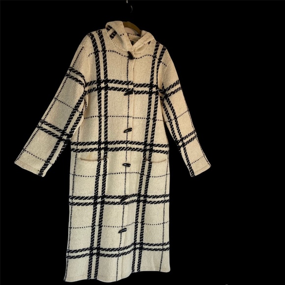 VTG L. RALPH LAUREN Heavy Knit Lambswool Hooded Toggle Tartan Midi-Cardigan Sz L - Picture 4 of 16